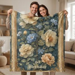 Couverture Sherpa Victorian Vintage Douce Pivoine Ivoire Jardin Angl