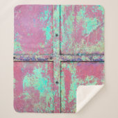 Couverture Sherpa Vieux mur peint en vert avec une texture rouille. (Devant)