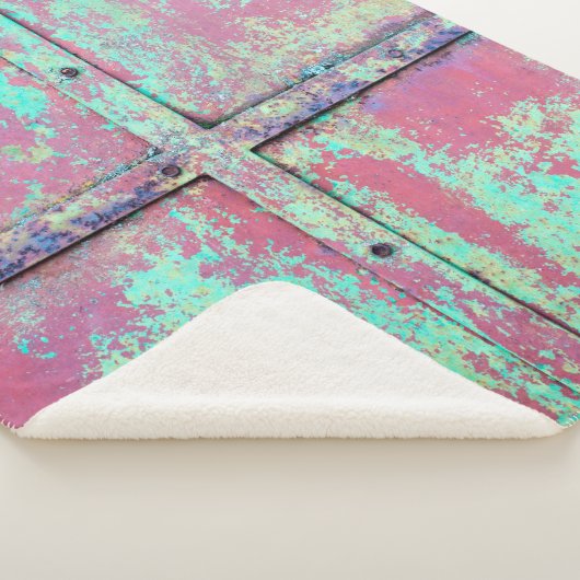 Couverture Sherpa Vieux mur peint en vert avec une texture rouille. (3/4)