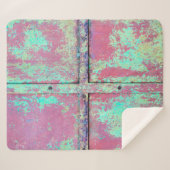 Couverture Sherpa Vieux mur peint en vert avec une texture rouille.  (Devant (Horizontal))