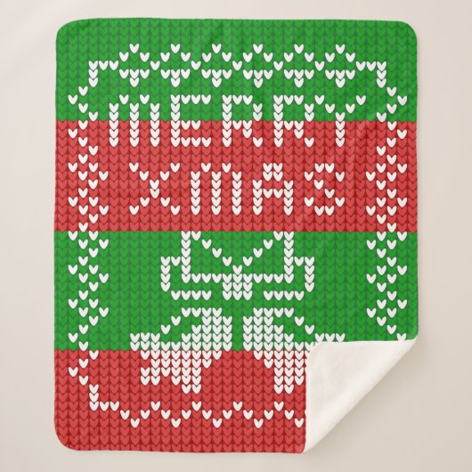 Couverture Sherpa Vilain pull motif sonnettes Joyeux fils Xmas (Devant)