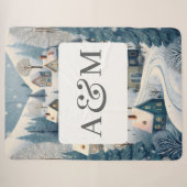 Couverture Sherpa Village d'hiver avec double monogramme (Devant (Horizontal))