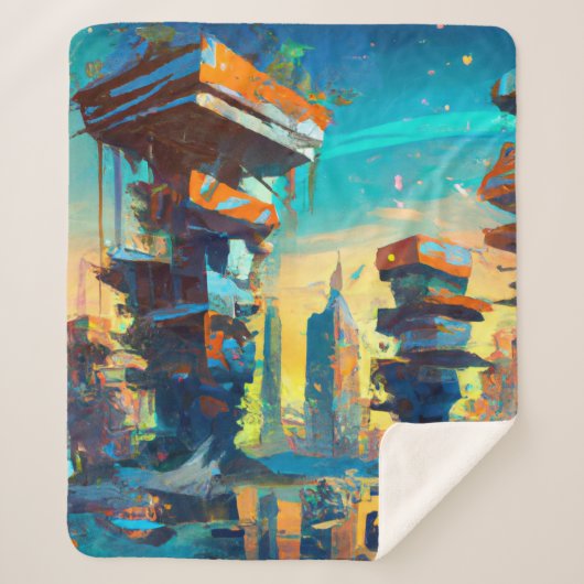 Couverture Sherpa Ville dystopique futuriste, peinture générée par l (Devant)