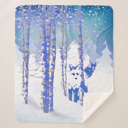 Couverture Sherpa Vin mignon Hiver Forêt de neige Bleu Arbres (Devant)