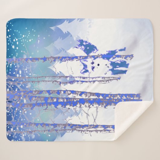 Couverture Sherpa Vin mignon Hiver Forêt de neige Bleu Arbres (Devant (Horizontal))