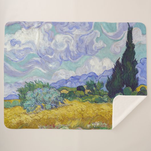 Couverture Sherpa Vincent Van Gogh - Champ de blé avec cyprès (Devant (Horizontal))