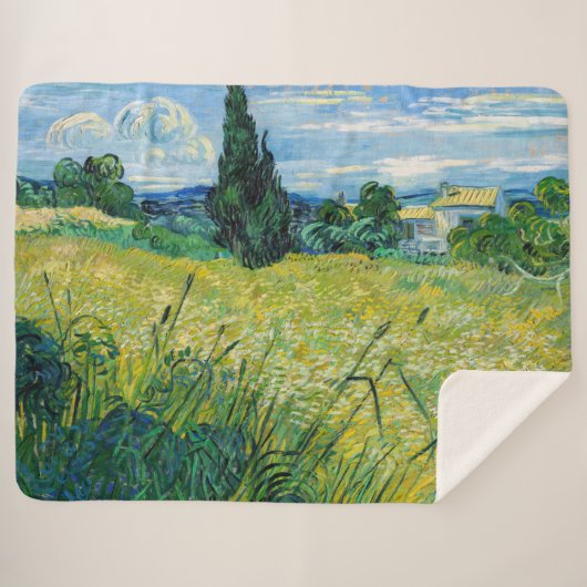 Couverture Sherpa Vincent van Gogh - Champ de blé vert avec Cypress (Devant (Horizontal))