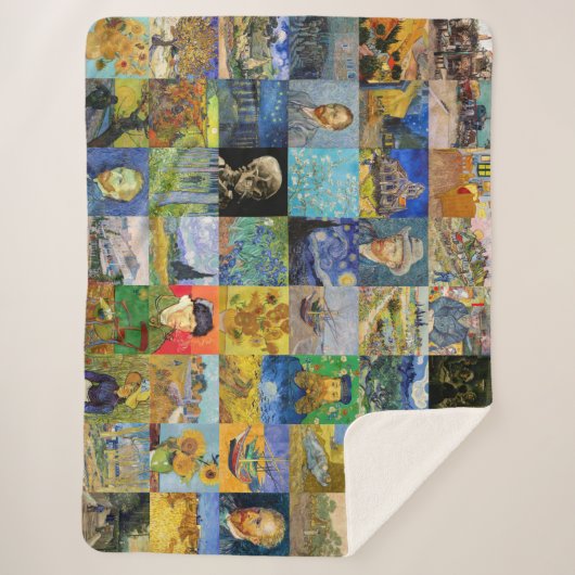 Couverture Sherpa Vincent van Gogh - chefs-d'oeuvre Mosaic Patchwork (Devant)