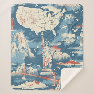 Couverture Sherpa Vintage American Landmark Motif - Liberty, USA