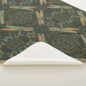Couverture Sherpa Vintage art nouveau green gold Dragonfly (3/4)