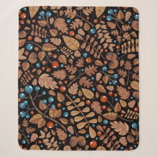 Couverture Sherpa vintage automne, motif d'hiver avec plante.