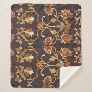 Couverture Sherpa Vintage fabric with the embroidered flowers, backg