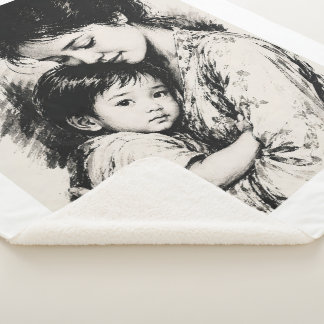 Couverture Sherpa Vintage Mère & Enfant 1982