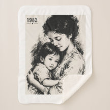 Couverture Sherpa Vintage Mère & Enfant 1982