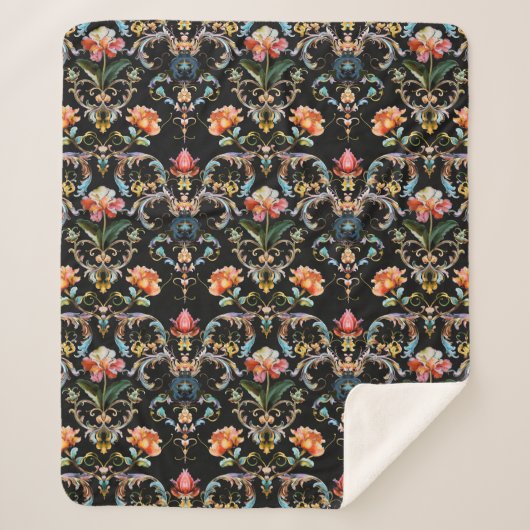 Couverture Sherpa Vintage or noir damé motif (Devant)