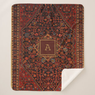 Couverture Sherpa Vintage Oriental Rug Monogramme Rouge Bourgogne Or
