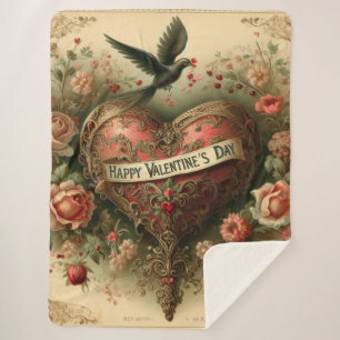 Couverture Sherpa Vintage/rétro/Victorian Valentine's day heart