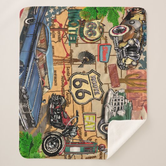 Couverture Sherpa Vintage Route 66, affiche nostalgique. (Devant)