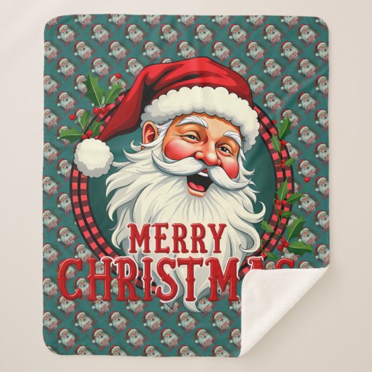 Couverture Sherpa Vintage Santa Merry Christmas Illustration Patten (Devant)