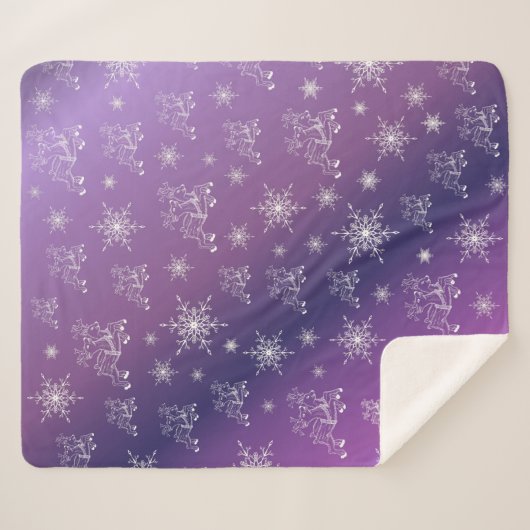 Couverture Sherpa violet, rennes, étoile, étoiles, flocon de neige, (Devant (Horizontal))