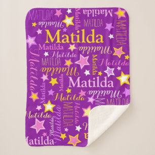 Couverture Sherpa Violet rose jaune filles nom étoiles motif