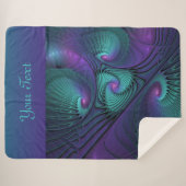 Couverture Sherpa Violet Turquoise moderne abstrait Fractal Art Text (Devant (Horizontal))
