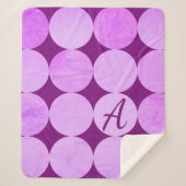 Couverture Sherpa Violet, Violet Magenta et Cercles roses Monogramme (Devant)