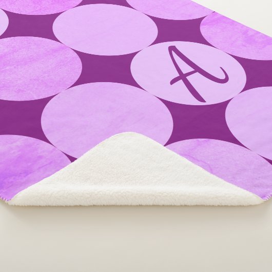 Couverture Sherpa Violet, Violet Magenta et Cercles roses Monogramme (3/4)