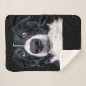 Couverture Sherpa Visage de chien noir et blanc (Devant (Horizontal))