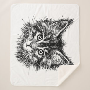 Couverture Sherpa Visage de Kitten noir et blanc