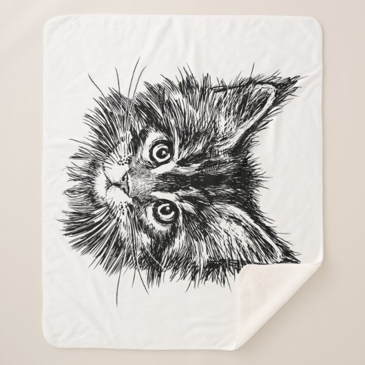 Couverture Sherpa Visage de Kitten noir et blanc (Devant)
