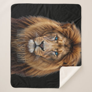 Couverture Sherpa Visage de lion majestueux aux yeux bleus Faune A