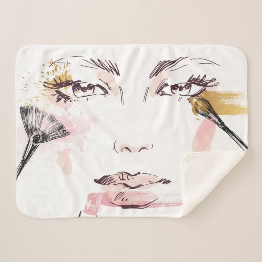 Couverture Sherpa Visage de maquillage d'aquarelle (Devant (Horizontal))