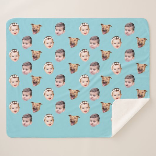 Couverture Sherpa Visage personnalisé, cadeau familial unique 3 phot (Devant (Horizontal))