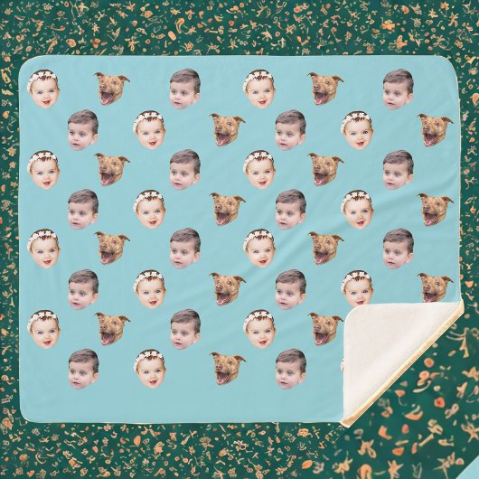 Couverture Sherpa Visage personnalisé, cadeau familial unique 3 phot