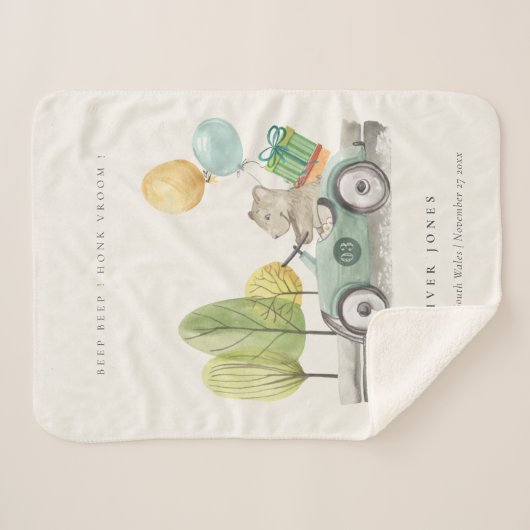 Couverture Sherpa Voiture cadeau de ballon vert en tourbe Cute Aqua (Devant (Horizontal))