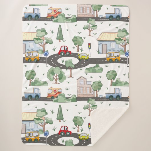 Couverture Sherpa Voitures mignonnes en Ville Motif pour petits garç (Devant)