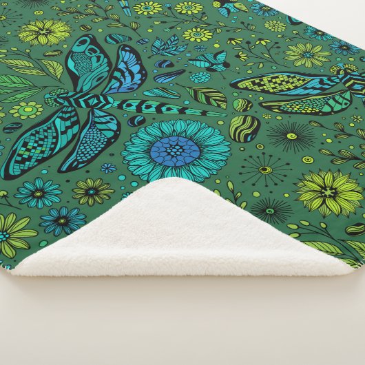 Couverture Sherpa Voler, voler la libellule sur le vert émeraude (3/4)