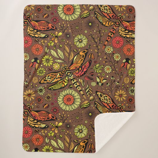 Couverture Sherpa Voler, voler libellule sur la cannelle brun (Devant)