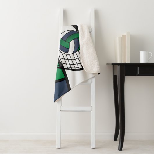 Couverture Sherpa Volley-ball 🏐 Sport en bleu marine, blanc et vert (En situation)