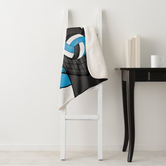 Couverture Sherpa Volley 🏐 Sport en Bébé Bleu, Blanc et Noir (En situation)