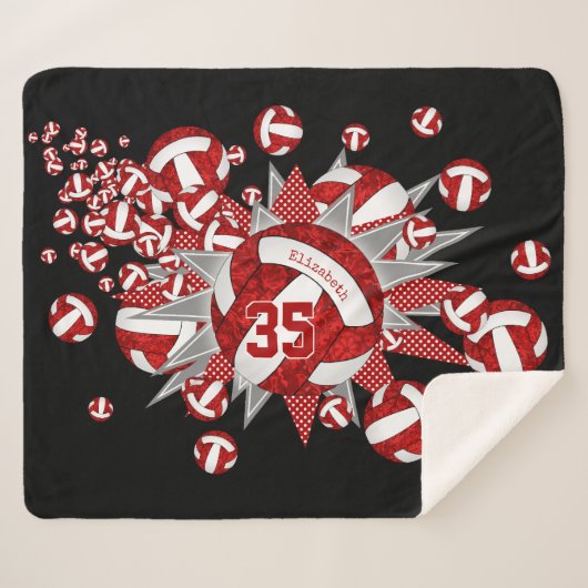 Couverture Sherpa volleyball blanc rouge étoiles filles nom personna (Devant (Horizontal))