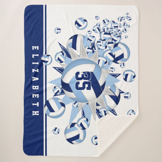 Couverture Sherpa volleyballs bleu clair étoiles filles nom (Devant)