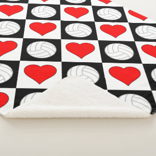 Couverture Sherpa Volleyballs & Coeurs mignons À damiers Motif chaud