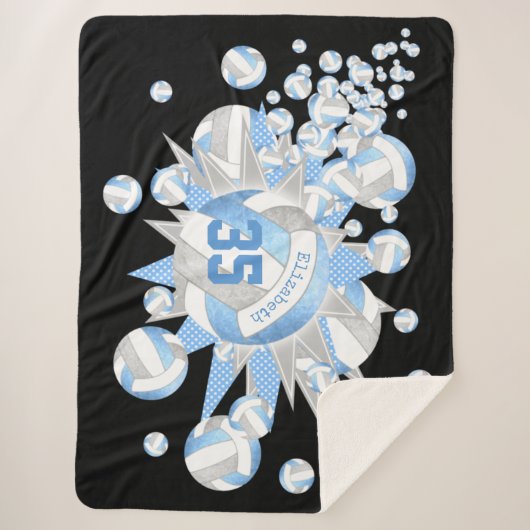 Couverture Sherpa volleyballs et étoiles gris-bleu-giral (Devant)