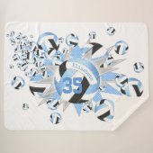 Couverture Sherpa volleyballs et étoiles noirs bleu clair (Devant (Horizontal))