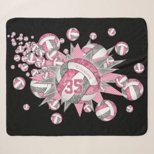 Couverture Sherpa volleyballs gris rose étoiles personnalisées