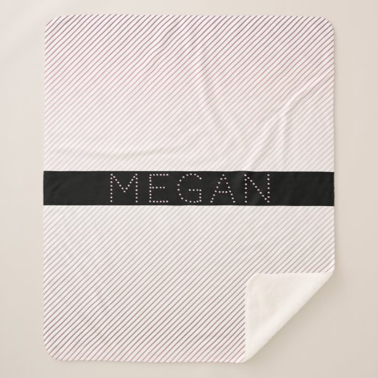 Couverture Sherpa Votre nom | Blanc fin et Rose subtil Ombre Stripes (Devant)
