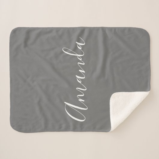 Couverture Sherpa Votre nom | Élégant script blanc sur gris (Devant (Horizontal))