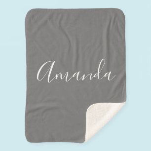 Couverture Sherpa Votre nom Élégant script blanc sur gris